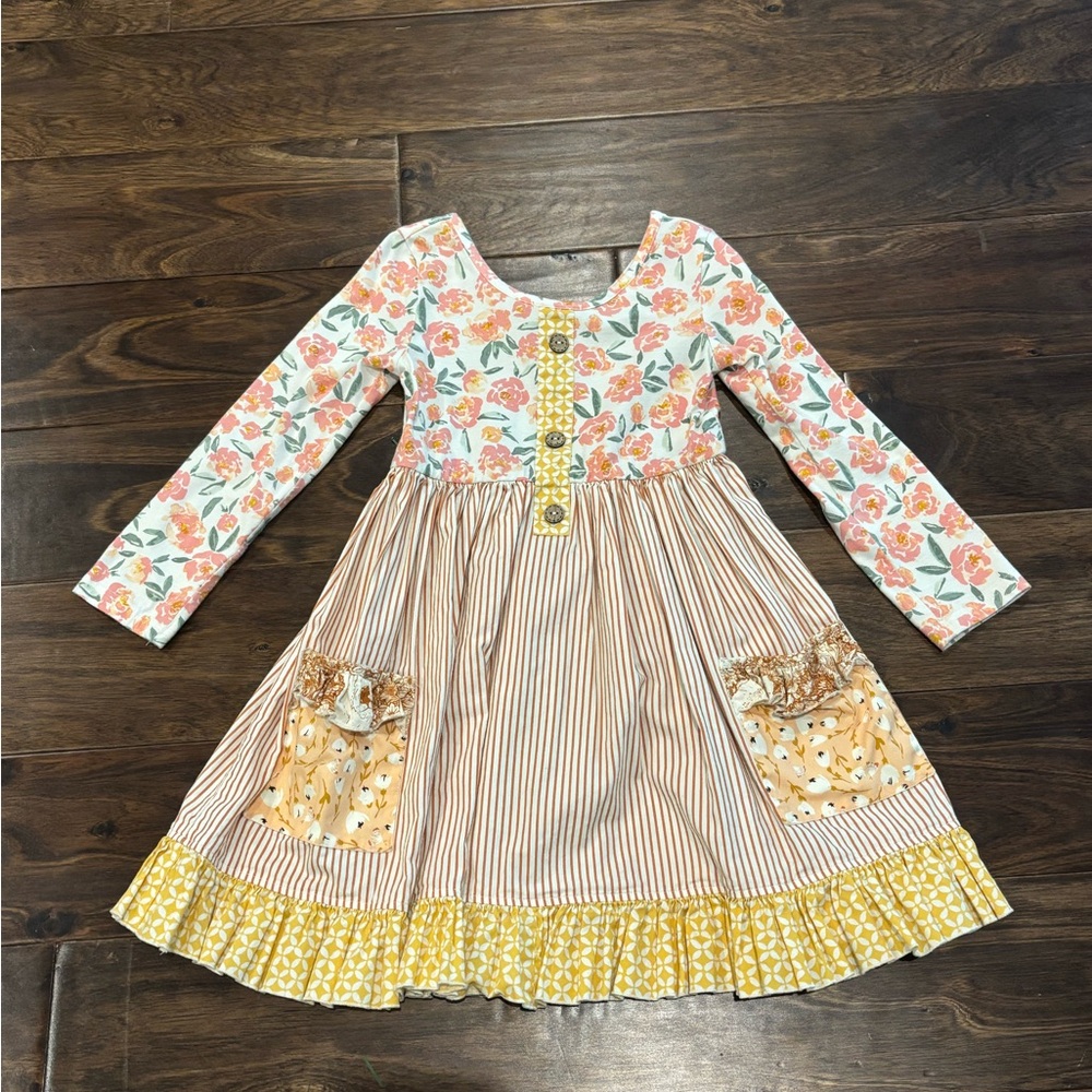 Cheeky Plum Floral and Striped Dress with Yellow Trim